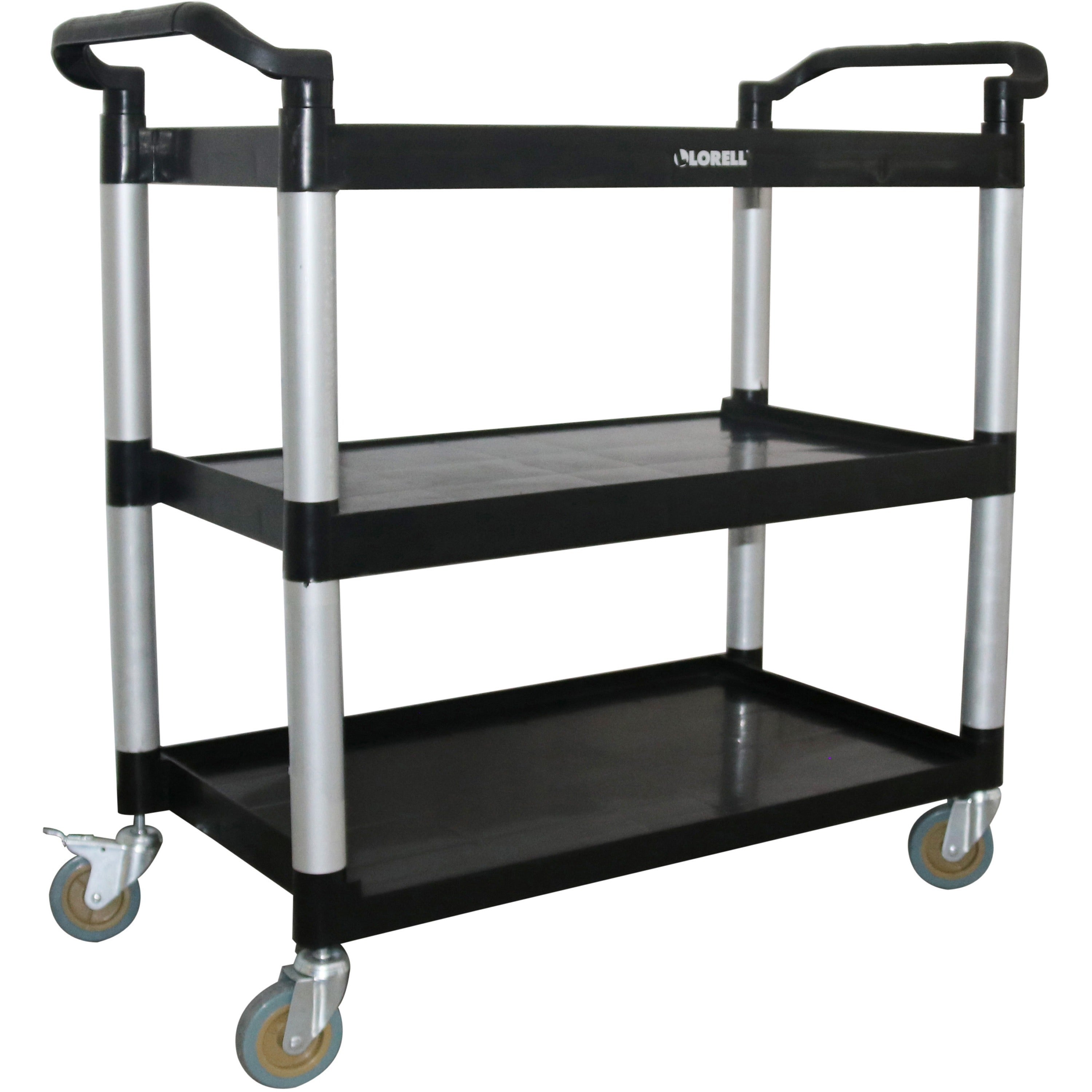 lorell-x-tra-utility-cart-3-shelf-dual-handle-300-lb-capacity-4-casters-4-caster-size-plastic-x-42-width-x-20-depth-x-38-height-black-1-each_llr03610 - 1