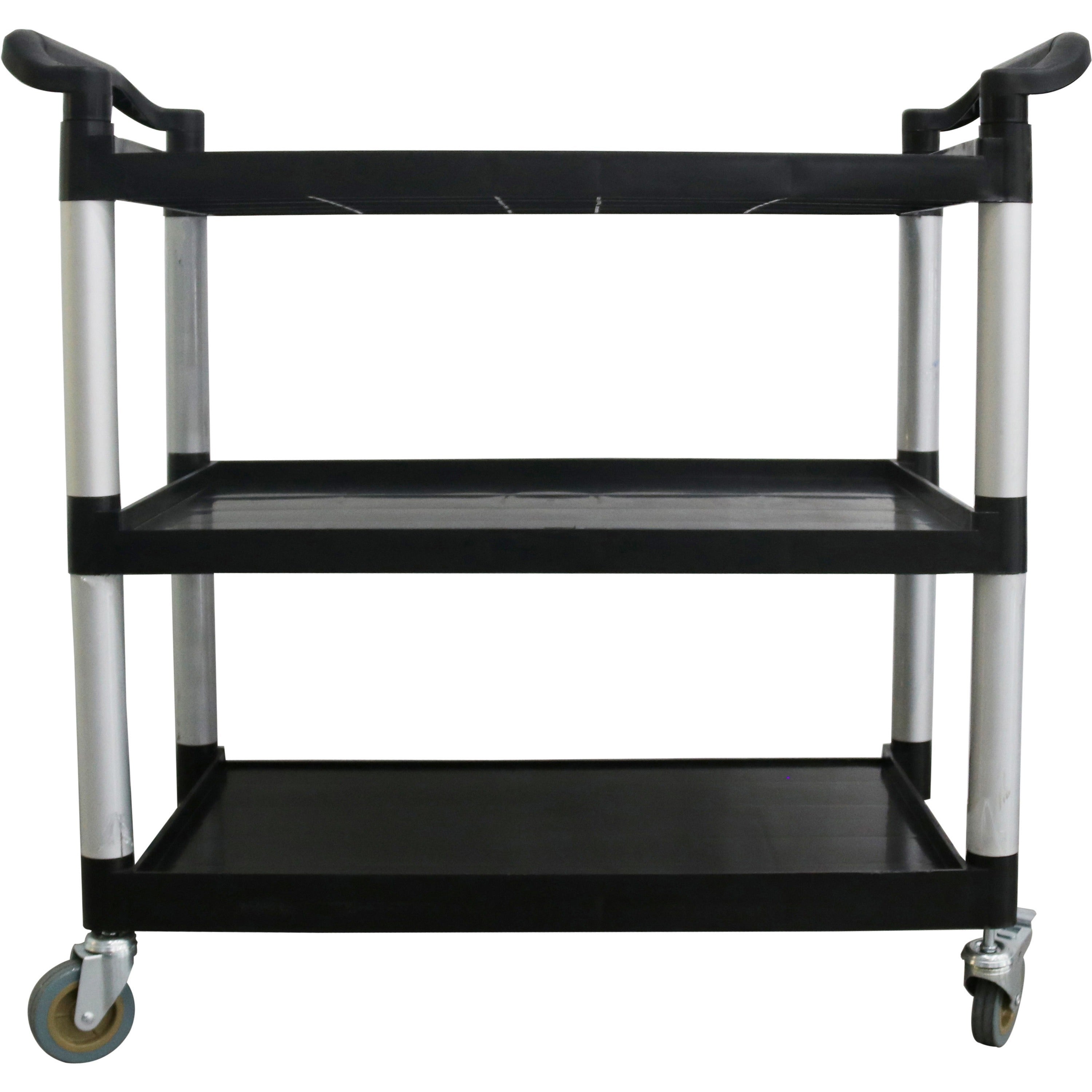 lorell-x-tra-utility-cart-3-shelf-dual-handle-300-lb-capacity-4-casters-4-caster-size-plastic-x-42-width-x-20-depth-x-38-height-black-1-each_llr03610 - 5