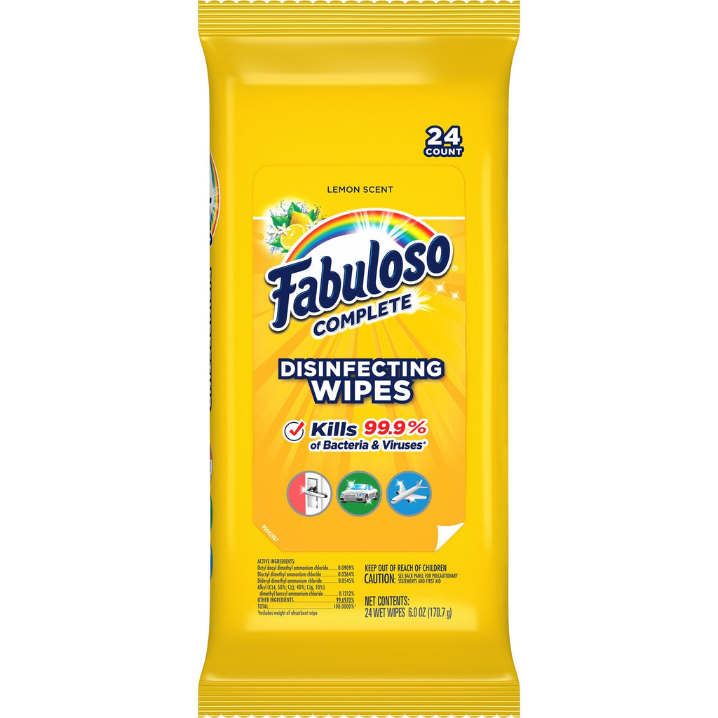 Multi Purpose Wipes, 1-Ply, 7 x 7, Lemon, White, 24/Pack, 12 Packs/Carton