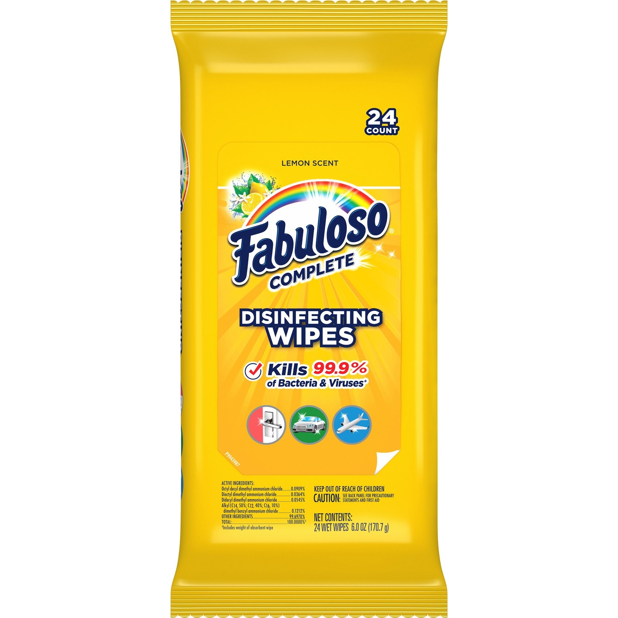 Multi Purpose Wipes, 1-Ply, 7 x 7, Lemon, White, 24/Pack, 12 Packs/Carton