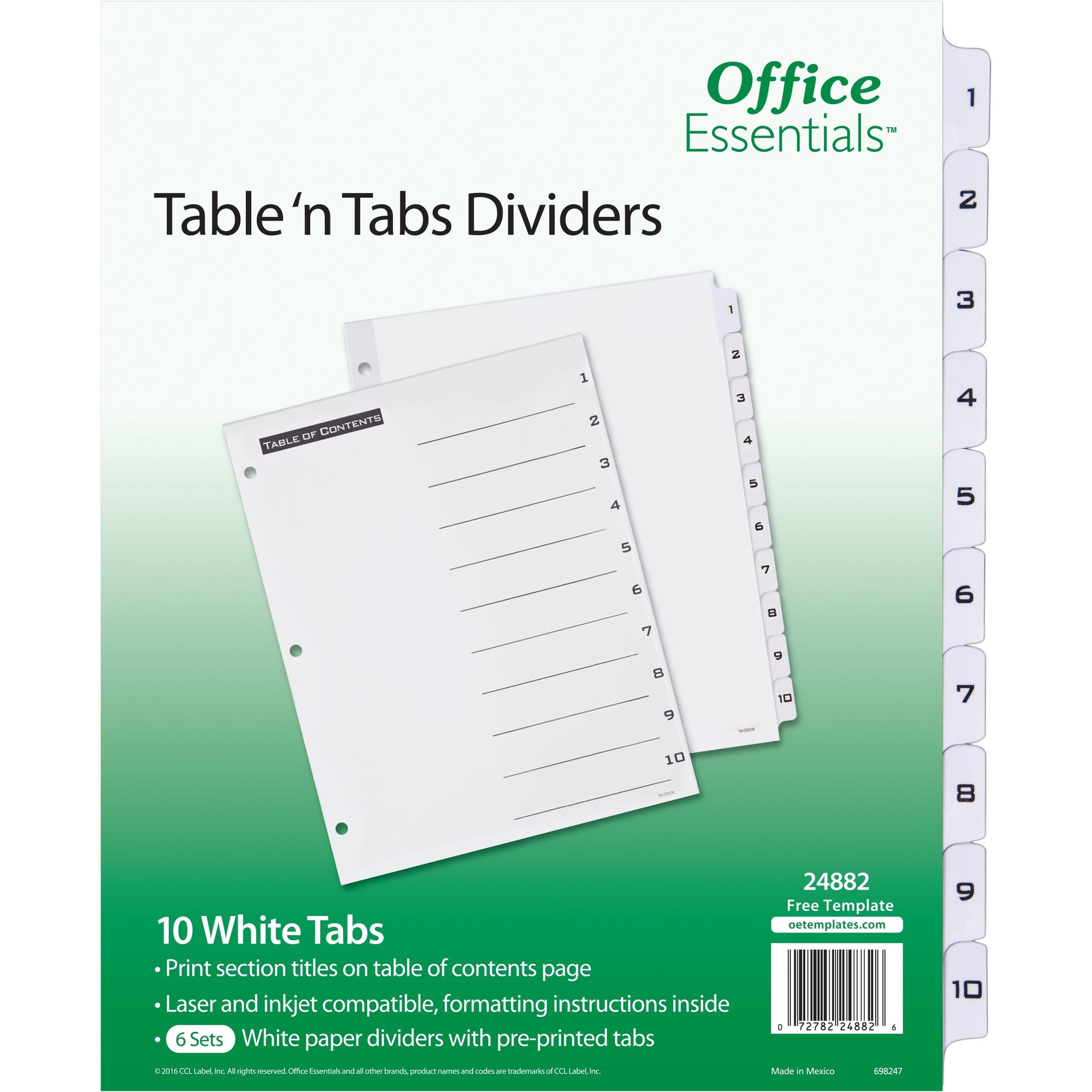 Avery Table 'n Tabs White Tab Numbered Dividers - 360 x Divider(s) - 360 Tab(s) - 1-10 - 10 Tab(s)/Set - 8.5" Divider Width x 11" Divider Length - 3 Hole Punched - White Paper Divider - Black Paper, White Tab(s) - 6 / Carton