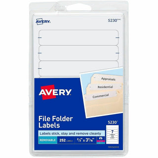 Avery Removable File Folder Labels - 21/32" Width x 3 7/16" Length - Removable Adhesive - Rectangle - Laser, Inkjet - White - Paper - 7 / Sheet - 648 Total Sheets - 4536 Total Label(s) - 18 / Carton