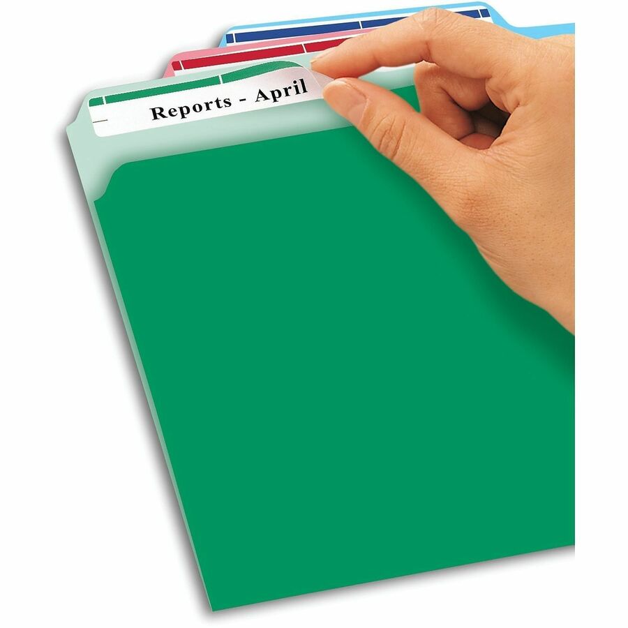 Avery Removable File Folder Labels - 2/3" Width x 3 7/16" Length - Removable Adhesive - Rectangle - Laser, Inkjet - Assorted, Dark Blue, Dark Red, Green, Yellow - Paper - 7 / Sheet - 648 Total Sheets - 4536 Total Label(s) - 18 / Carton