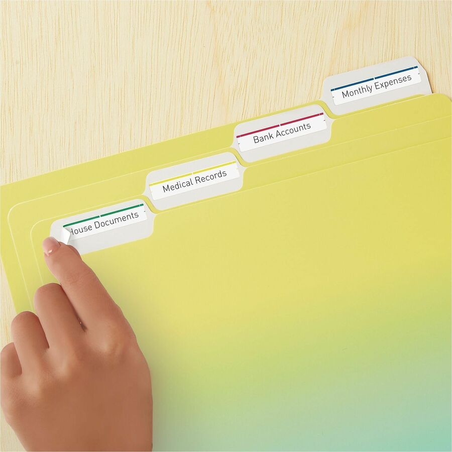 Avery Removable File Folder Labels - 2/3" Width x 3 7/16" Length - Removable Adhesive - Rectangle - Laser, Inkjet - Assorted, Dark Blue, Dark Red, Green, Yellow - Paper - 7 / Sheet - 648 Total Sheets - 4536 Total Label(s) - 18 / Carton
