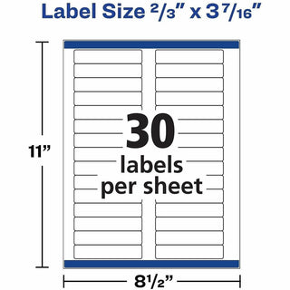 Avery TrueBlock File Folder Labels - 2/3" Width x 3 7/16" Length - Permanent Adhesive - Rectangle - Laser, Inkjet - White - Paper - 30 / Sheet - 20 Total Sheets - 600 Total Label(s) - 4 / Carton