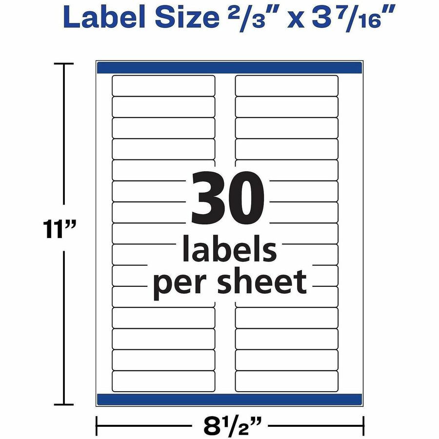Avery TrueBlock File Folder Labels - 2/3" Width x 3 7/16" Length - Permanent Adhesive - Rectangle - Laser, Inkjet - White - Paper - 30 / Sheet - 20 Total Sheets - 600 Total Label(s) - 4 / Carton