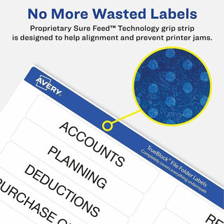 Avery TrueBlock File Folder Labels - 2/3" Width x 3 7/16" Length - Permanent Adhesive - Rectangle - Laser, Inkjet - White - Paper - 30 / Sheet - 20 Total Sheets - 600 Total Label(s) - 4 / Carton