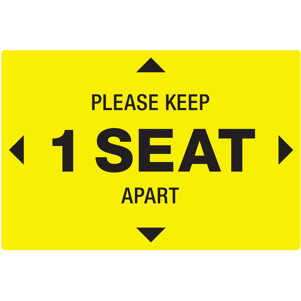 Avery Surface Safe PLEASE KEEP 1 SEAT APART Decals - 10 / Pack - Please Keep 1 Seat Apart Print/Message - 4" Width x 6" Height - Rectangular Shape - Water Resistant, Pre-printed, Chemical Resistant, Abrasion Resistant, Tear Resistant, Durable, U