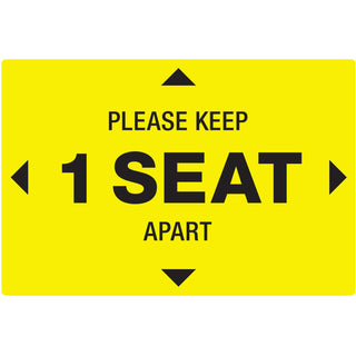Avery Surface Safe PLEASE KEEP 1 SEAT APART Decals - 10 / Pack - Please Keep 1 Seat Apart Print/Message - 4" Width x 6" Height - Rectangular Shape - Water Resistant, Pre-printed, Chemical Resistant, Abrasion Resistant, Tear Resistant, Durable, U