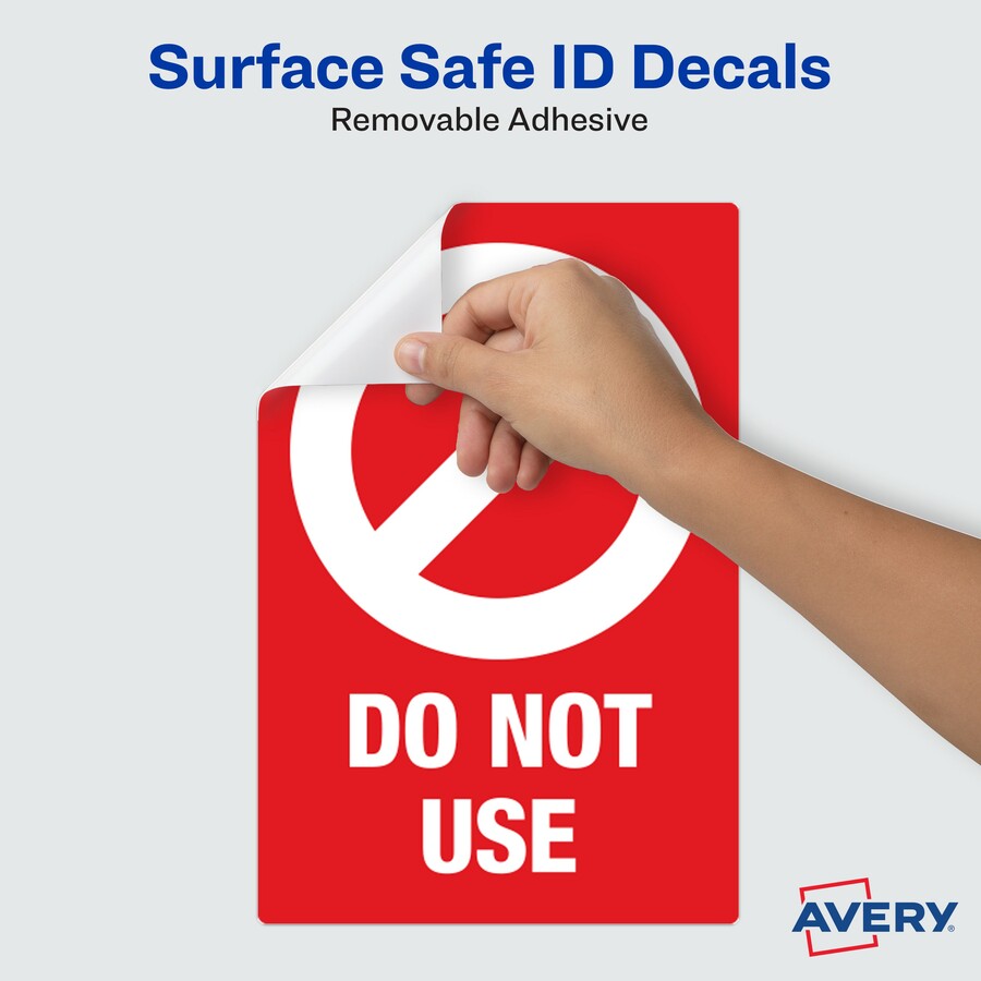 Avery Surface Safe DO NOT USE Table & Chair Decals - 10 / Pack - Do Not Use Print/Message - 4" Width x 6" Height - Rectangular Shape - Water Resistant, Pre-printed, Chemical Resistant, Abrasion Resistant, Tear Resistant, Durable, UV Resistant, R