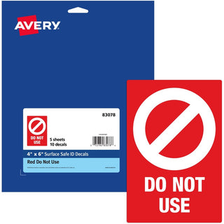 Avery Surface Safe DO NOT USE Table & Chair Decals - 10 / Pack - Do Not Use Print/Message - 4" Width x 6" Height - Rectangular Shape - Water Resistant, Pre-printed, Chemical Resistant, Abrasion Resistant, Tear Resistant, Durable, UV Resistant, R