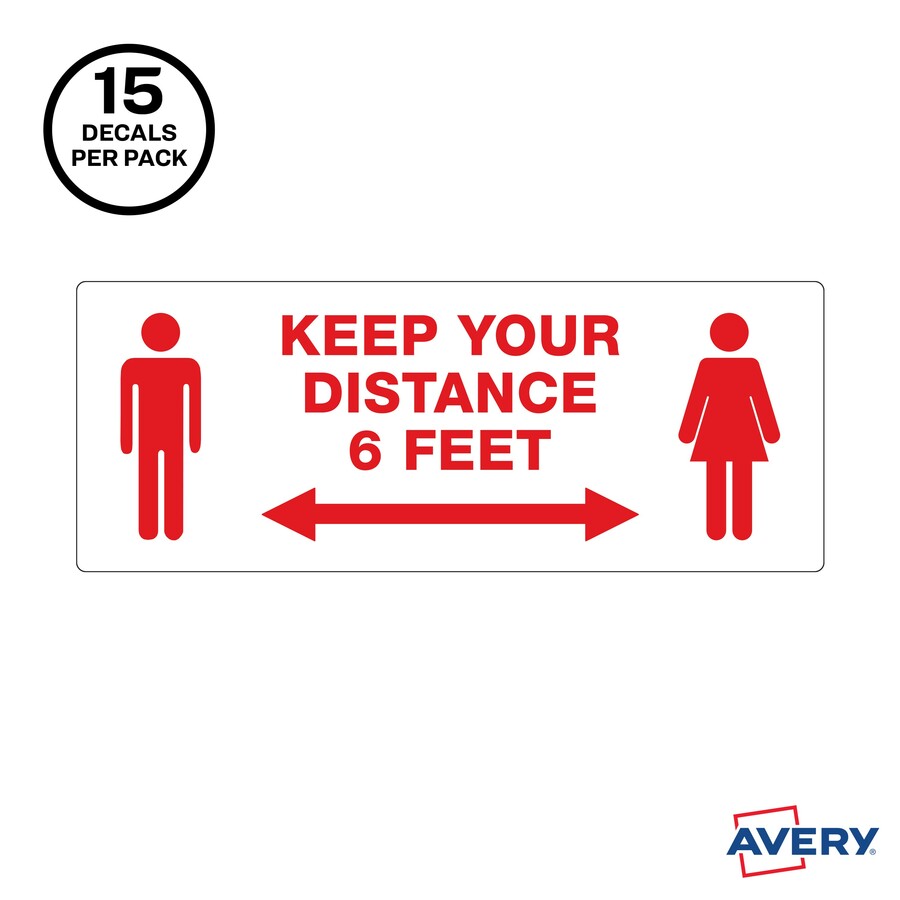 Avery Surface Safe KEEP YOUR DISTANCE Decals - 15 / Pack - Keep Your Distance Print/Message - Rectangular Shape - Water Resistant, Pre-printed, Chemical Resistant, Abrasion Resistant, Tear Resistant, Durable, UV Resistant, Residue-free, Easy Pee