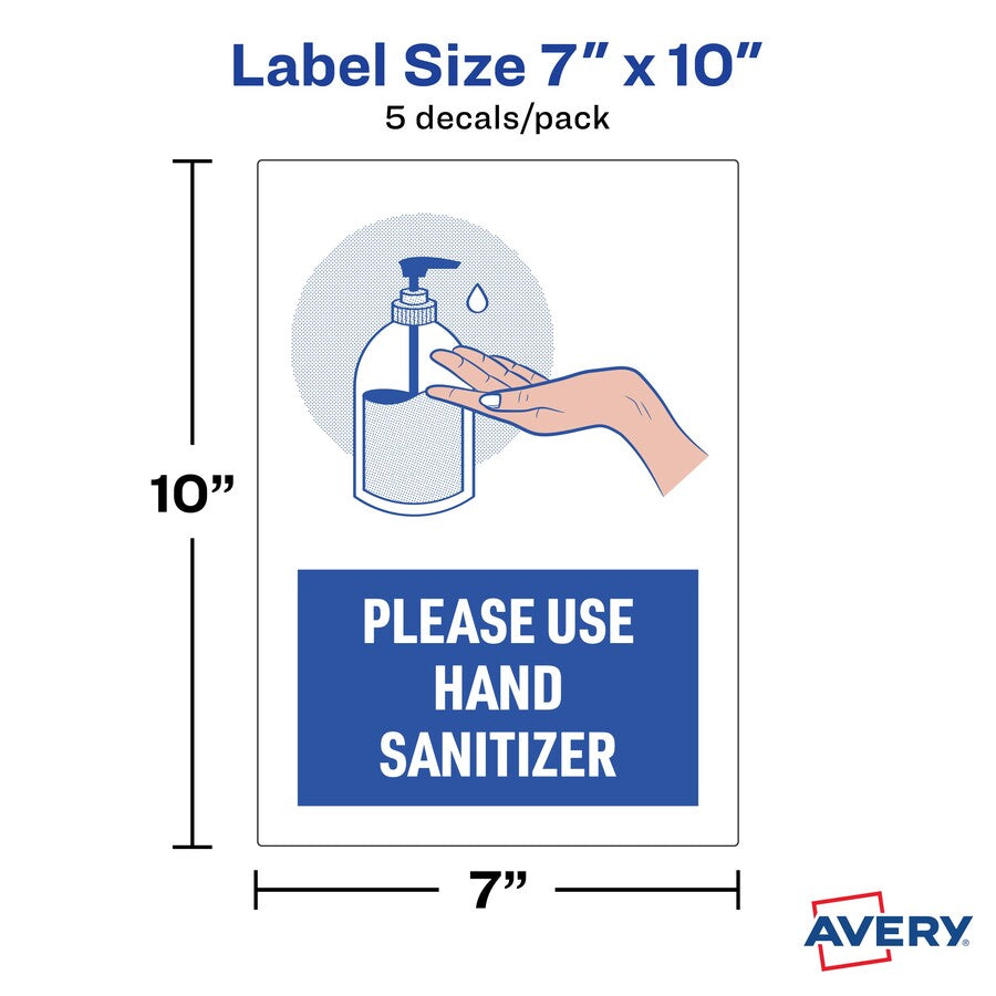 avery-surface-safe-use-hand-sanitizer-wall-decals-5-pack-please-use-hand-sanitizer-print-message-7-width-x-10-height-rectangular-shape-water-resistant-pre-printed-chemical-resistant-abrasion-resistant-tear-resistant-durable-u_ave83179 - 4