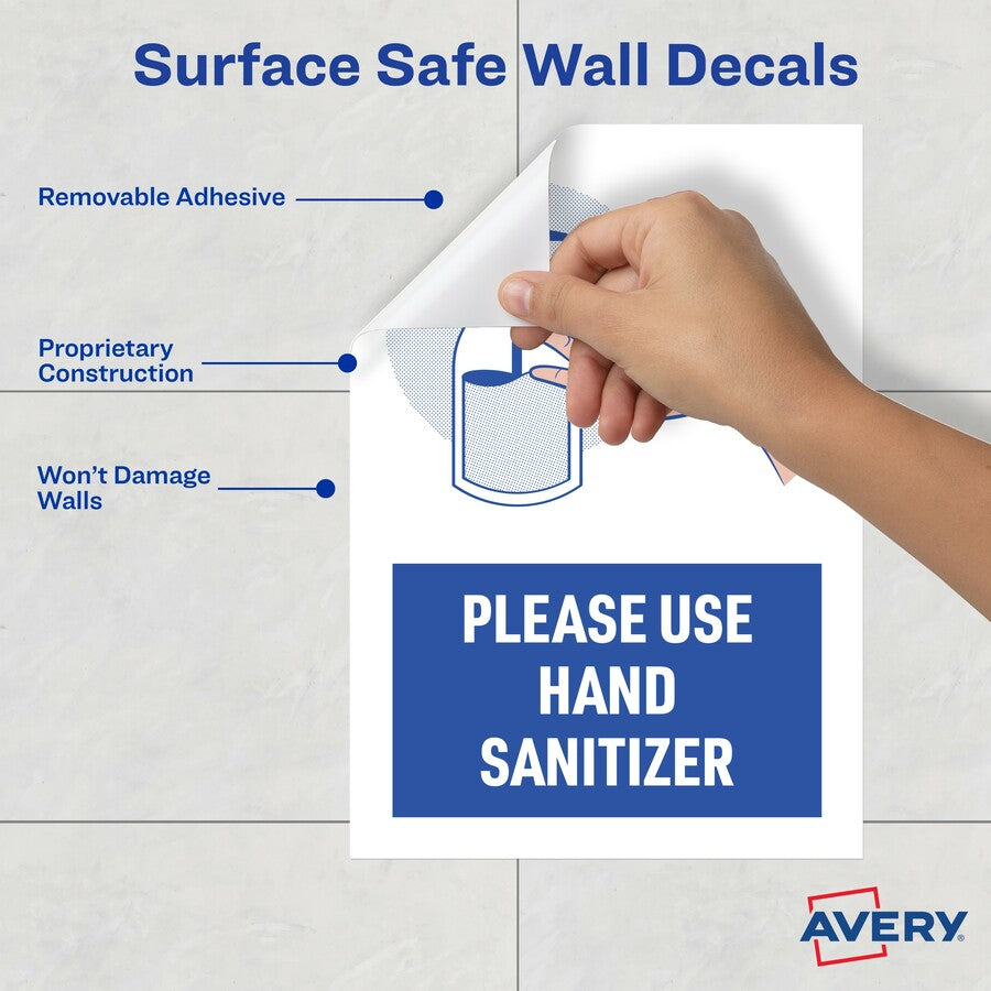 avery-surface-safe-use-hand-sanitizer-wall-decals-5-pack-please-use-hand-sanitizer-print-message-7-width-x-10-height-rectangular-shape-water-resistant-pre-printed-chemical-resistant-abrasion-resistant-tear-resistant-durable-u_ave83179 - 5