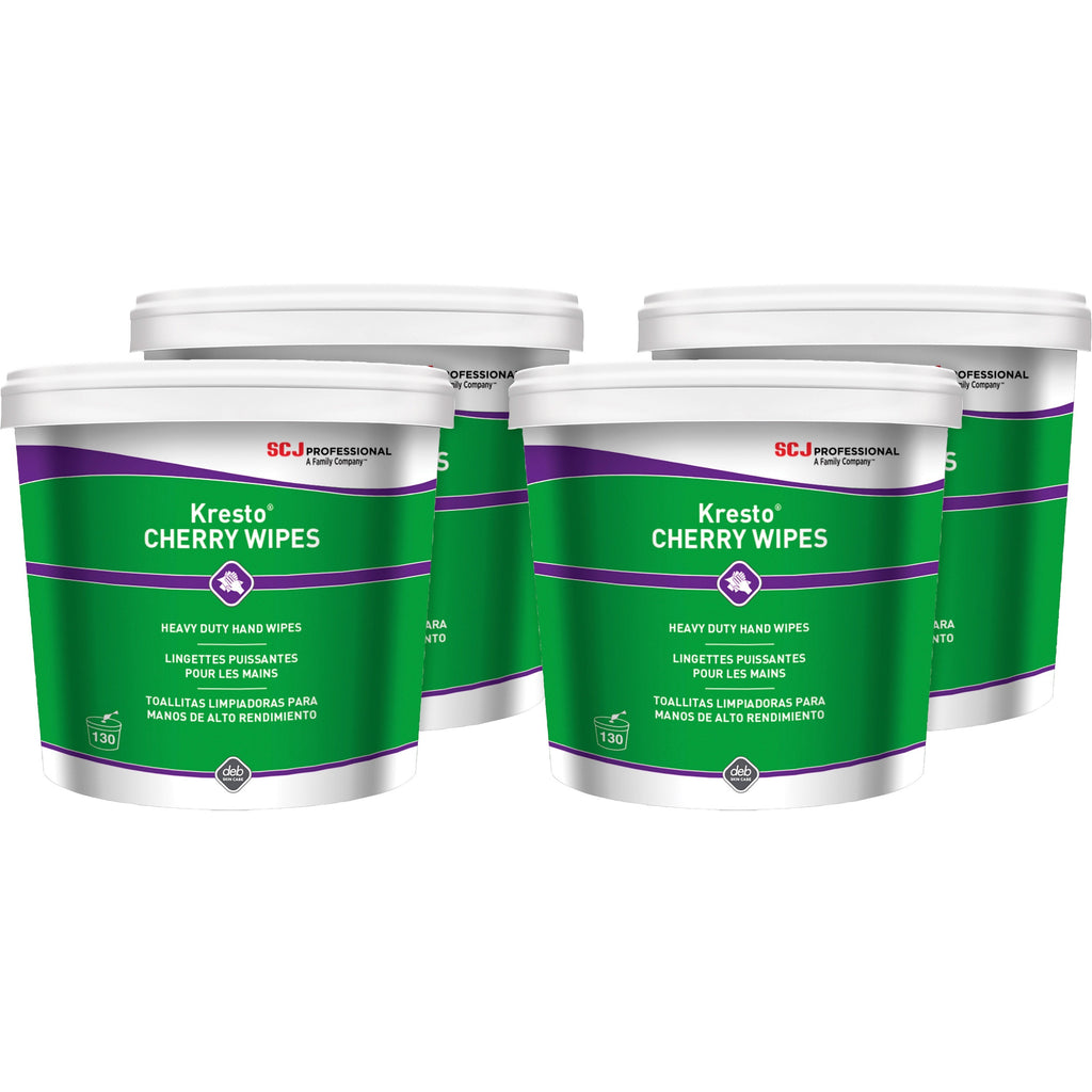 SC Johnson Kresto Heavy-Duty XL Hand Wipes - Cherry - 10" x 12" - White, Red - Polypropylene - Silicone-free, Non-toxic, Easy to Use, Absorbent, Silicone-free, Heavy Duty, Smooth, Anti-contamination - For Hand, Skin - 130 Per Canister - 4 / Carton