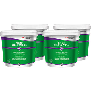 SC Johnson Kresto Heavy-Duty XL Hand Wipes - Cherry - 10" x 12" - White, Red - Polypropylene - Silicone-free, Non-toxic, Easy to Use, Absorbent, Silicone-free, Heavy Duty, Smooth, Anti-contamination - For Hand, Skin - 130 Per Canister - 4 / Carton