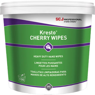 SC Johnson Kresto Heavy-Duty XL Hand Wipes - Cherry - 10" x 12" - White, Red - Polypropylene - Silicone-free, Non-toxic, Easy to Use, Absorbent, Silicone-free, Heavy Duty, Smooth, Anti-contamination - For Hand, Skin - 130 Per Canister - 4 / Carton