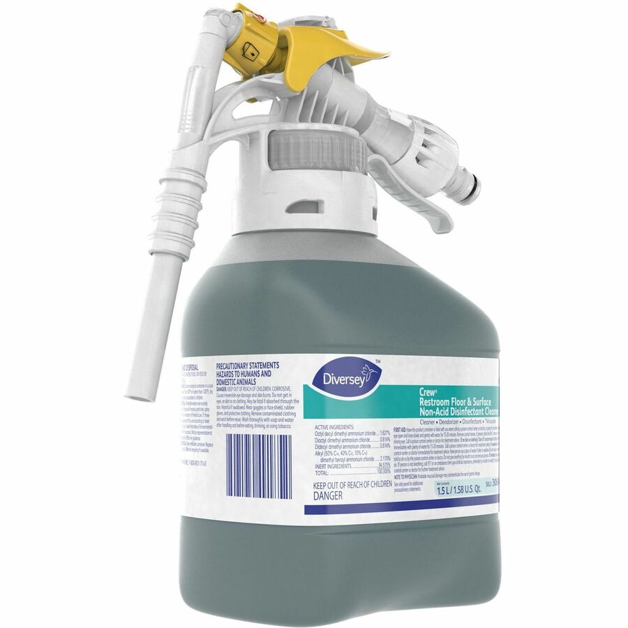 Diversey Crew Restroom Disinfectant Cleaner - 50.7 fl oz (1.6 quart) - Fresh Scent - 2 / Carton - Deodorize, Rinse-free - Green