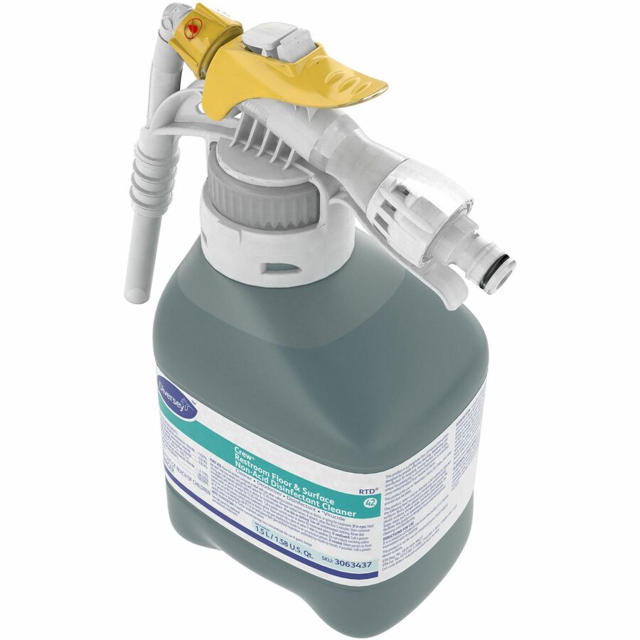 Diversey Crew Restroom Disinfectant Cleaner - 50.7 fl oz (1.6 quart) - Fresh Scent - 2 / Carton - Deodorize, Rinse-free - Green