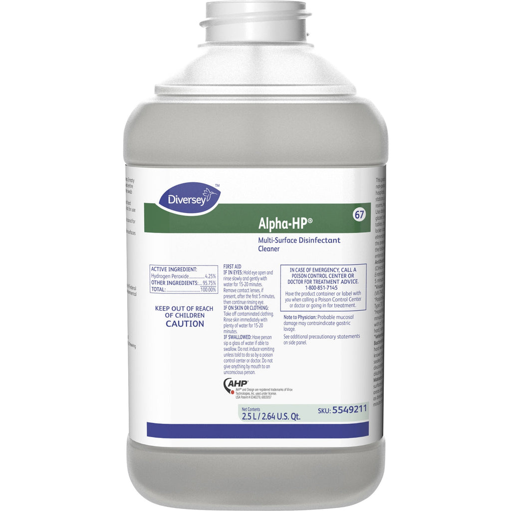 Diversey Alpha-HP Multi Disinfectant Cleaner - 84.5 fl oz (2.6 quart) - Citrus Scent - 2 / Carton - Clear