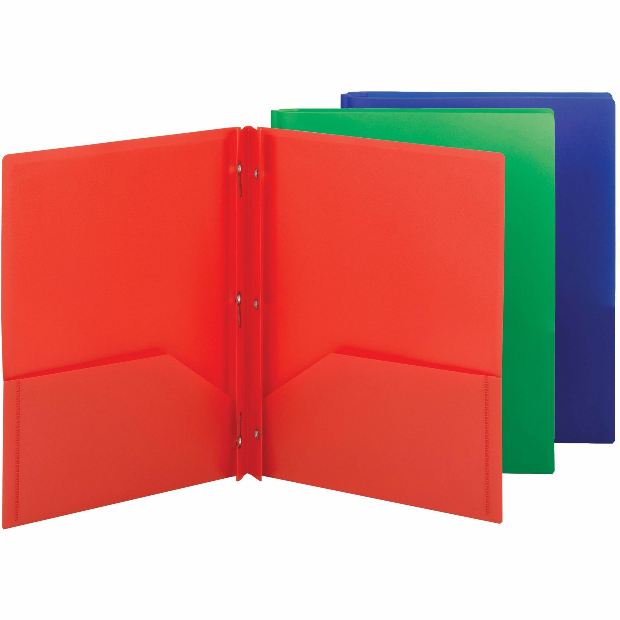 Smead Letter Fastener Folder - 8 1/2" x 11" - 180 Sheet Capacity - 2 x Double Tang Fastener(s) - 2 Inside Back Pocket(s) - Red, Green, Blue - 72 / Carton