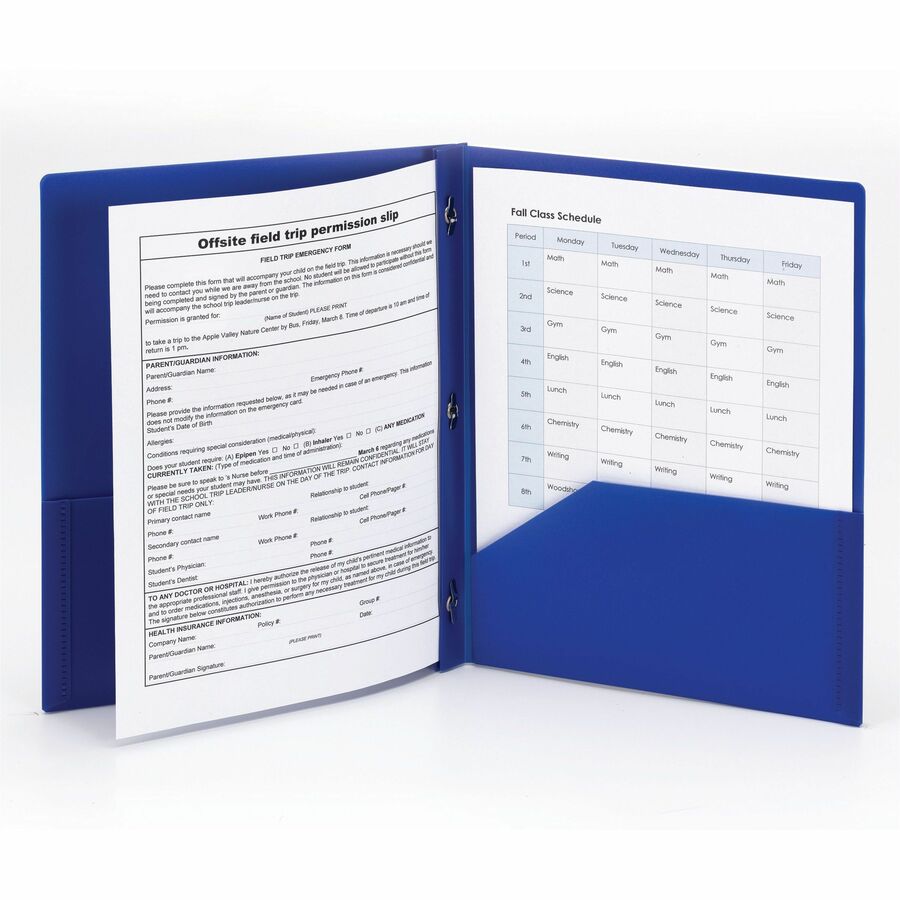 Smead Letter Fastener Folder - 8 1/2" x 11" - 180 Sheet Capacity - 2 x Double Tang Fastener(s) - 2 Inside Back Pocket(s) - Blue - 72 / Carton