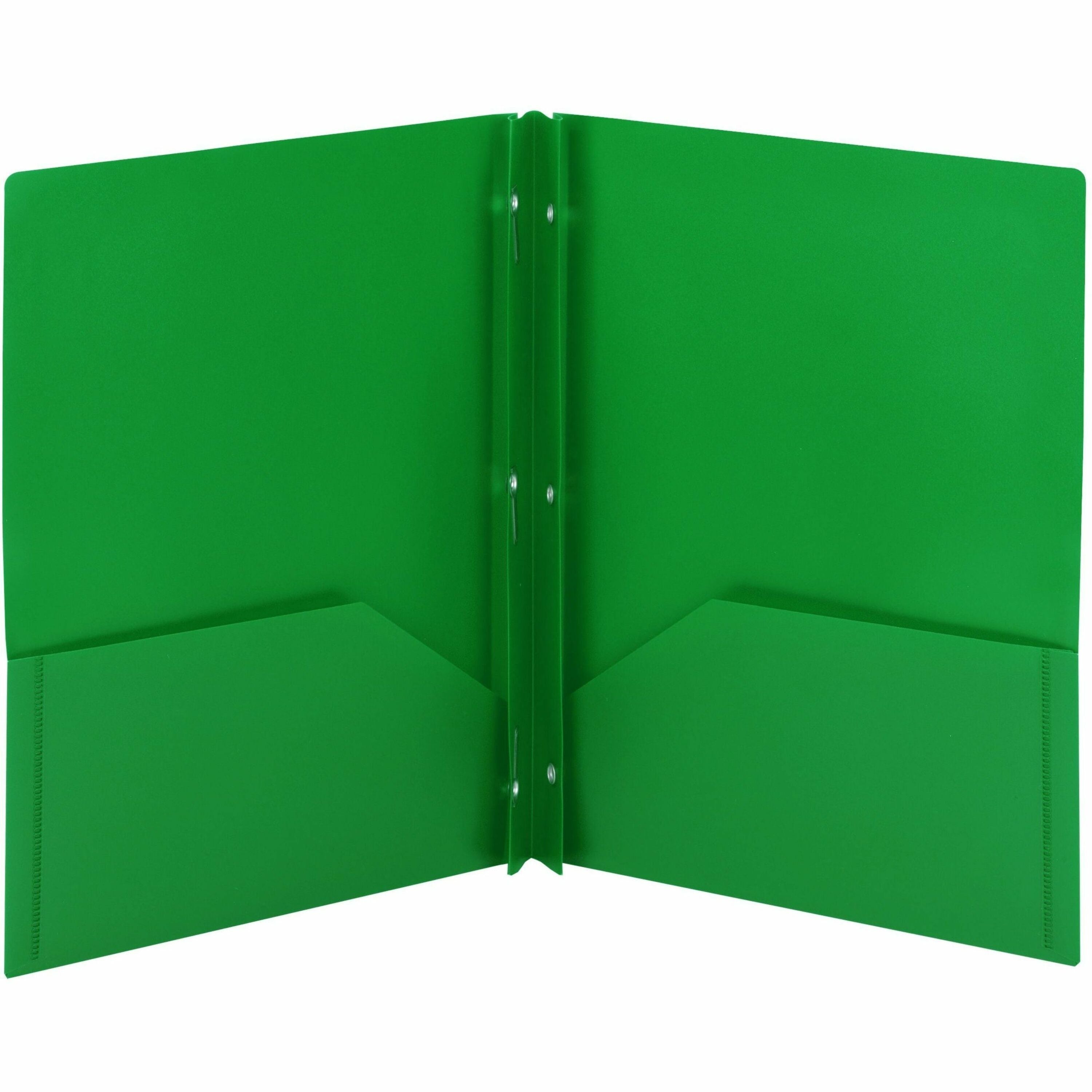 Smead Letter Fastener Folder - 8 1/2" x 11" - 180 Sheet Capacity - 2 x Double Tang Fastener(s) - 2 Inside Back Pocket(s) - Green - 72 / Carton
