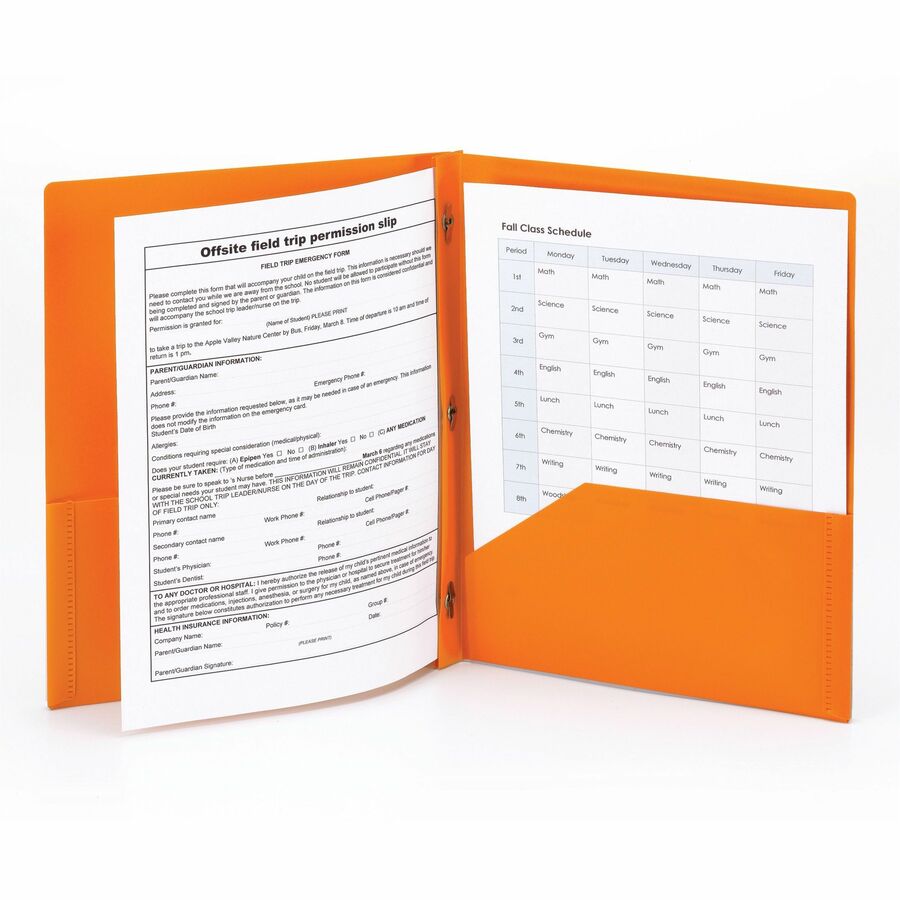 Smead Letter Fastener Folder - 8 1/2" x 11" - 180 Sheet Capacity - 2 x Double Tang Fastener(s) - 2 Inside Back Pocket(s) - Orange - 72 / Carton