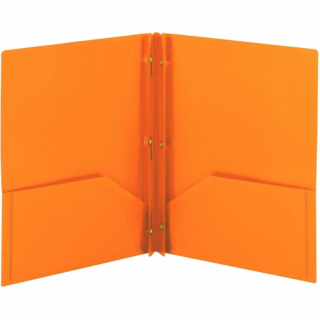 Smead Letter Fastener Folder - 8 1/2" x 11" - 180 Sheet Capacity - 2 x Double Tang Fastener(s) - 2 Inside Back Pocket(s) - Orange - 72 / Carton