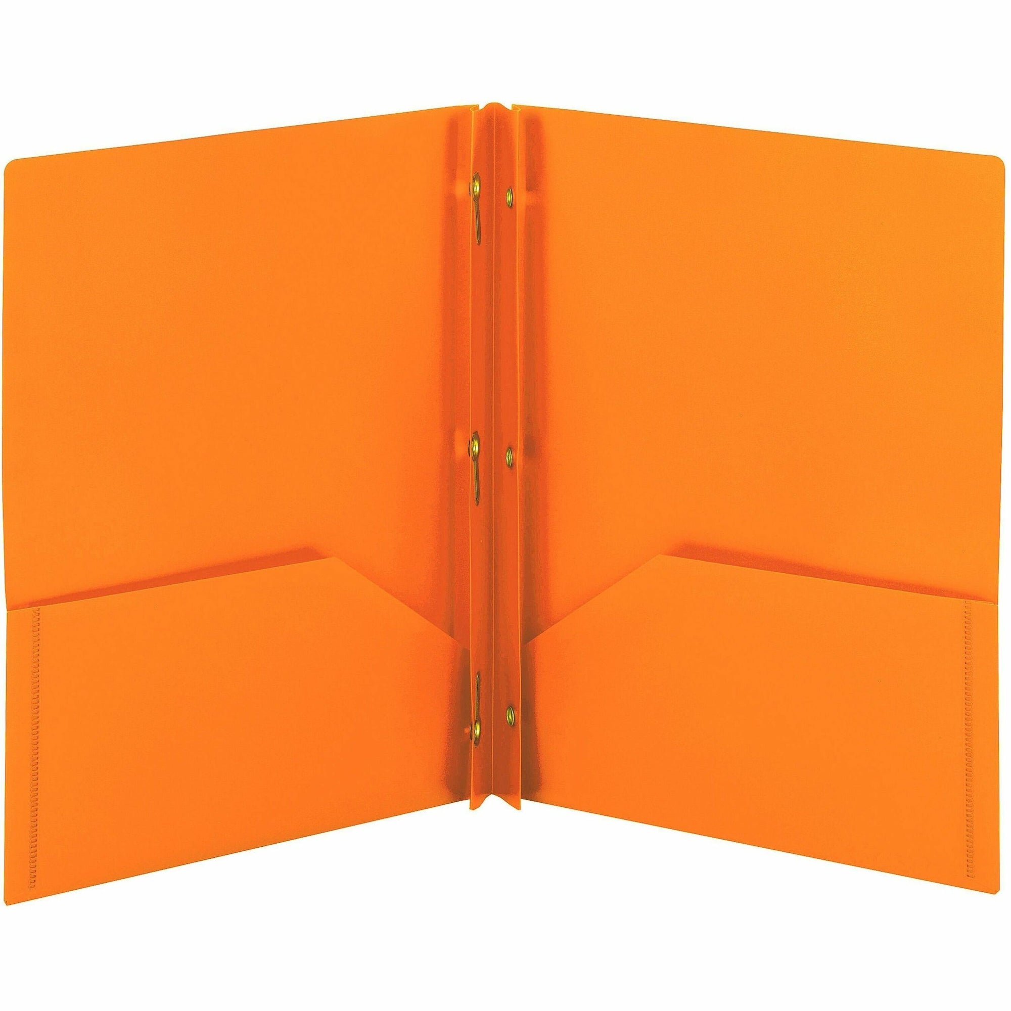 Smead Letter Fastener Folder - 8 1/2" x 11" - 180 Sheet Capacity - 2 x Double Tang Fastener(s) - 2 Inside Back Pocket(s) - Orange - 72 / Carton