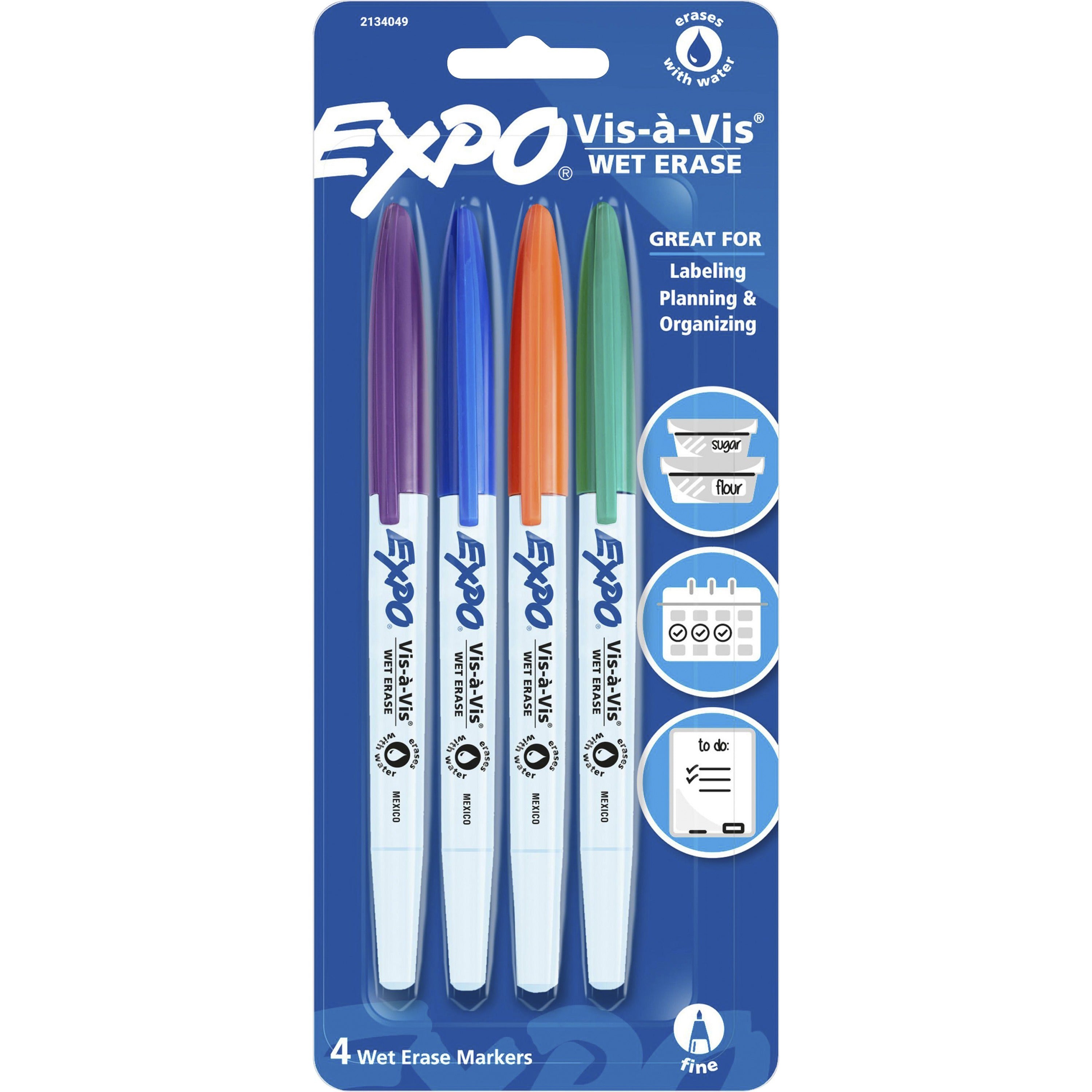 expo-vis-a-vis-wet-erase-markers-fine-marker-point-assorted-4-pack_san2134049 - 1