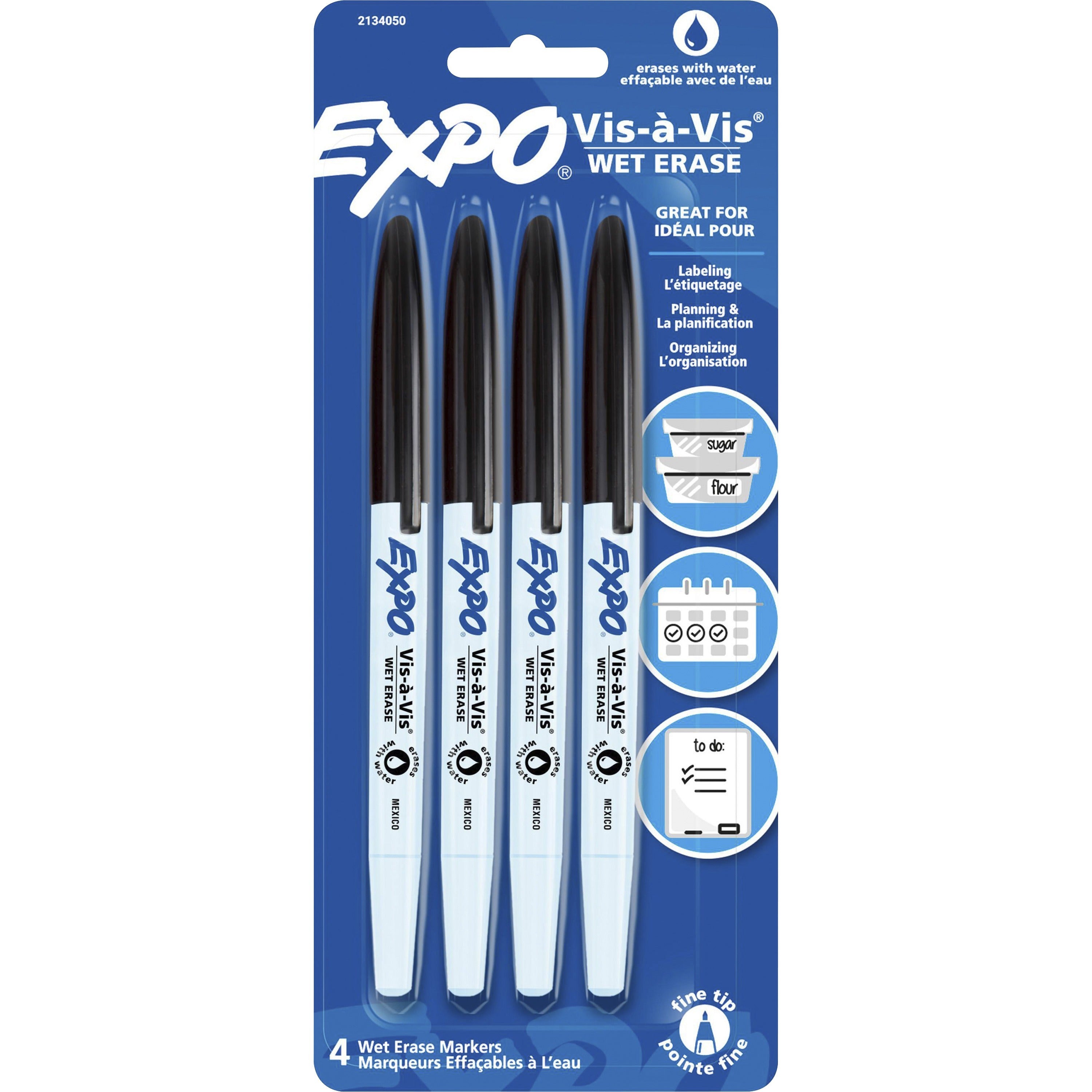 expo-vis-a-vis-wet-erase-markers-fine-marker-point-black-4-pack_san2134050 - 1