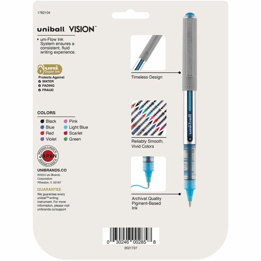 uniball Vision Rollerball Pen - Bold Pen Point - 0.7 mm Pen Point Size - Assorted Liquid Ink - 8 / Pack