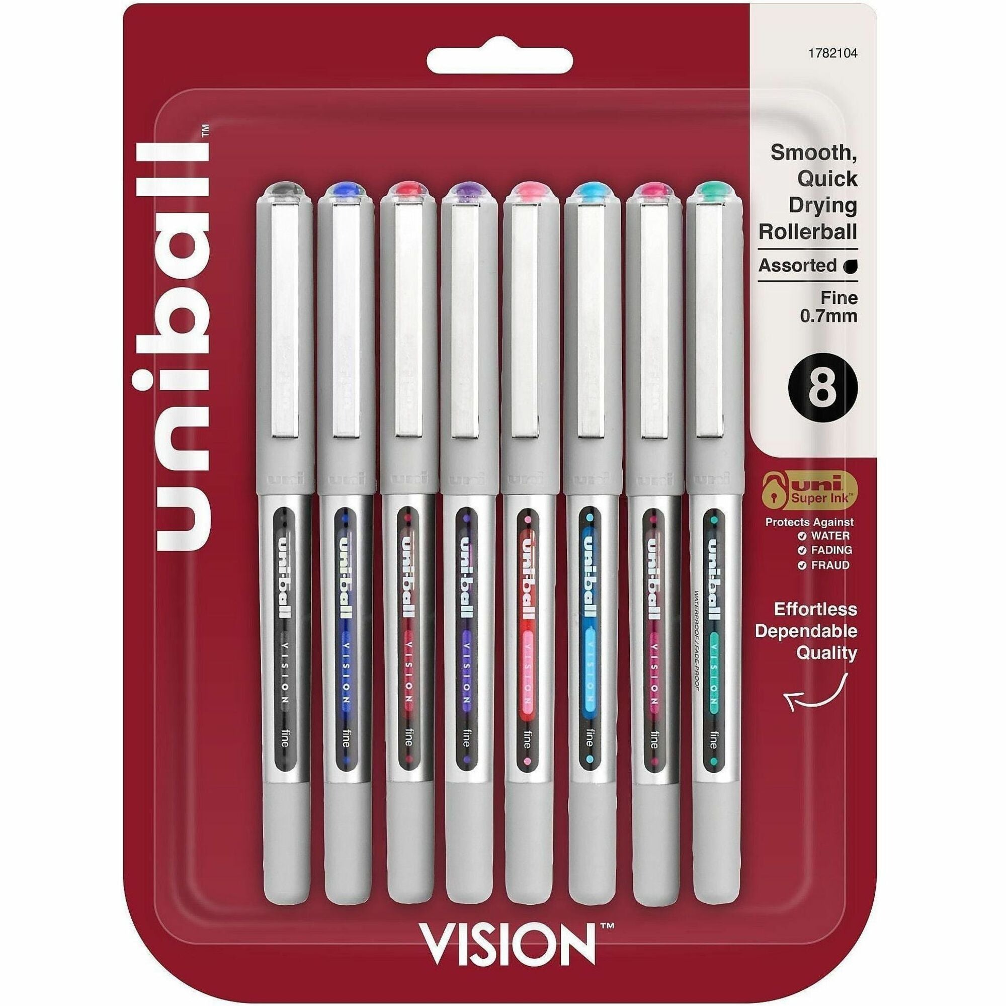 uniball Vision Rollerball Pen - Bold Pen Point - 0.7 mm Pen Point Size - Assorted Liquid Ink - 8 / Pack