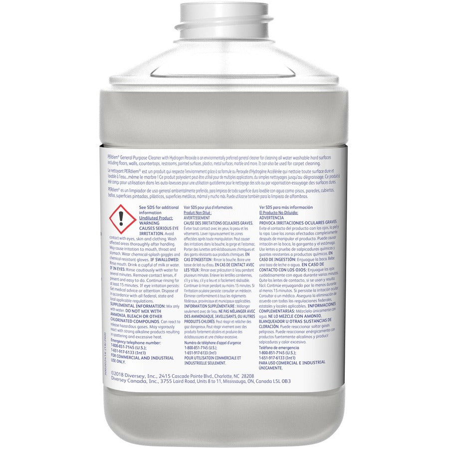 PERdiem General Purpose Cleaner with Hydrogen Peroxide - Concentrate - 84.5 fl oz (2.6 quart)Bottle - 1 Each - Heavy Duty, Dilutable, Phosphorous-free, Odorless, Color-free - Clear
