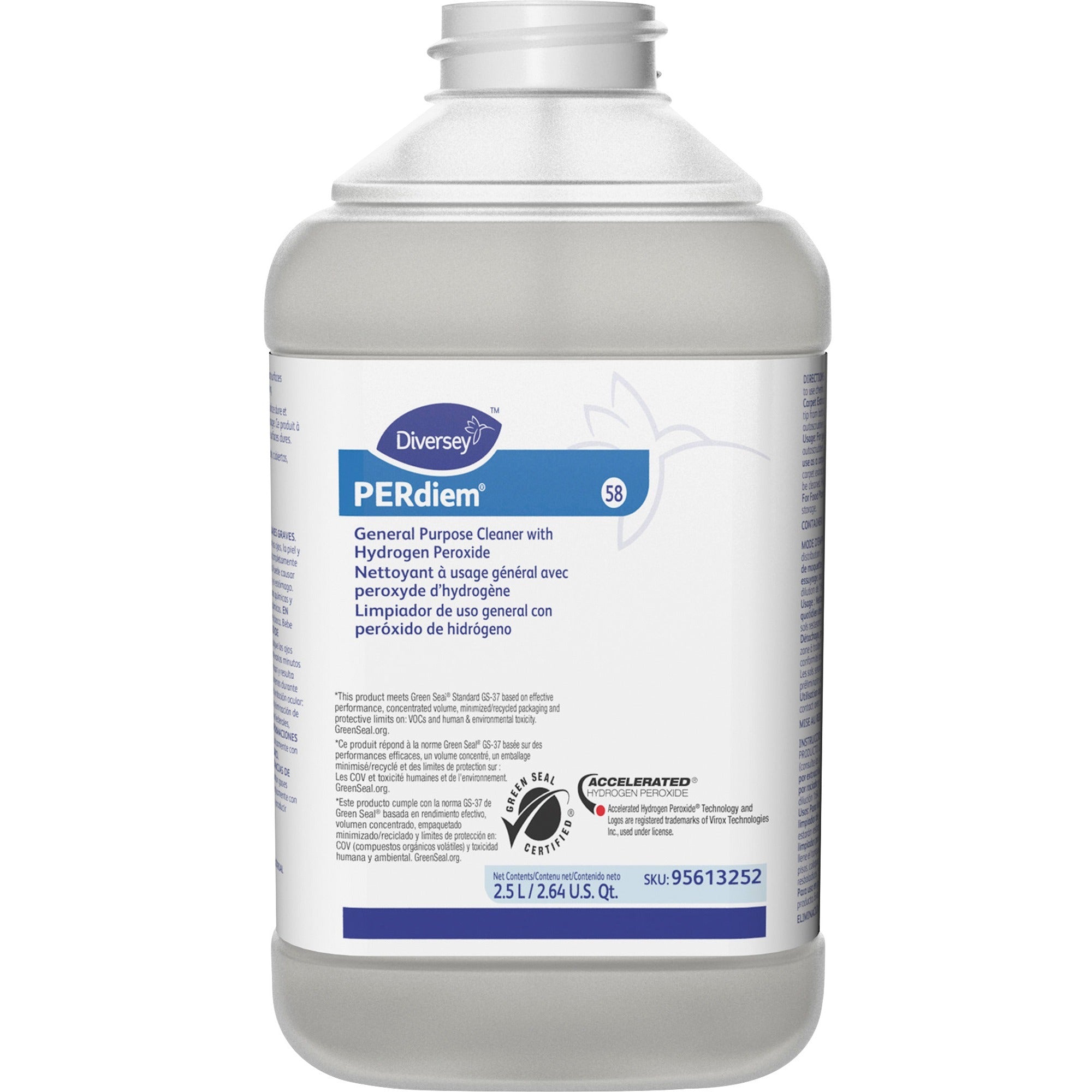 PERdiem General Purpose Cleaner with Hydrogen Peroxide - Concentrate - 84.5 fl oz (2.6 quart)Bottle - 1 Each - Heavy Duty, Dilutable, Phosphorous-free, Odorless, Color-free - Clear