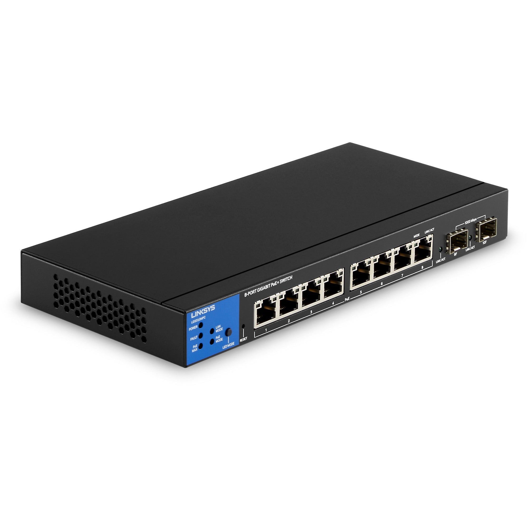 linksys-8-port-managed-gigabit-poe+-switch-with-2-1g-sfp-uplinks-8-ports-manageable-taa-compliant-3-layer-supported-modular-2-sfp-slots-110-w-poe-budget-optical-fiber-twisted-pair-poe-ports-5-year-limited-warranty_lnklgs310mpc - 1