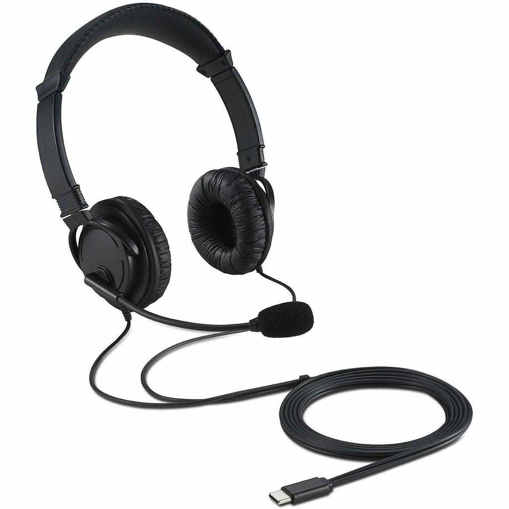 Kensington USB-C Hi-Fi Headphones with Mic - Stereo - USB Type C - Wired - Over-the-head - Binaural - Ear-cup - 6 ft Cable - Noise Cancelling Microphone - Noise Canceling - Black