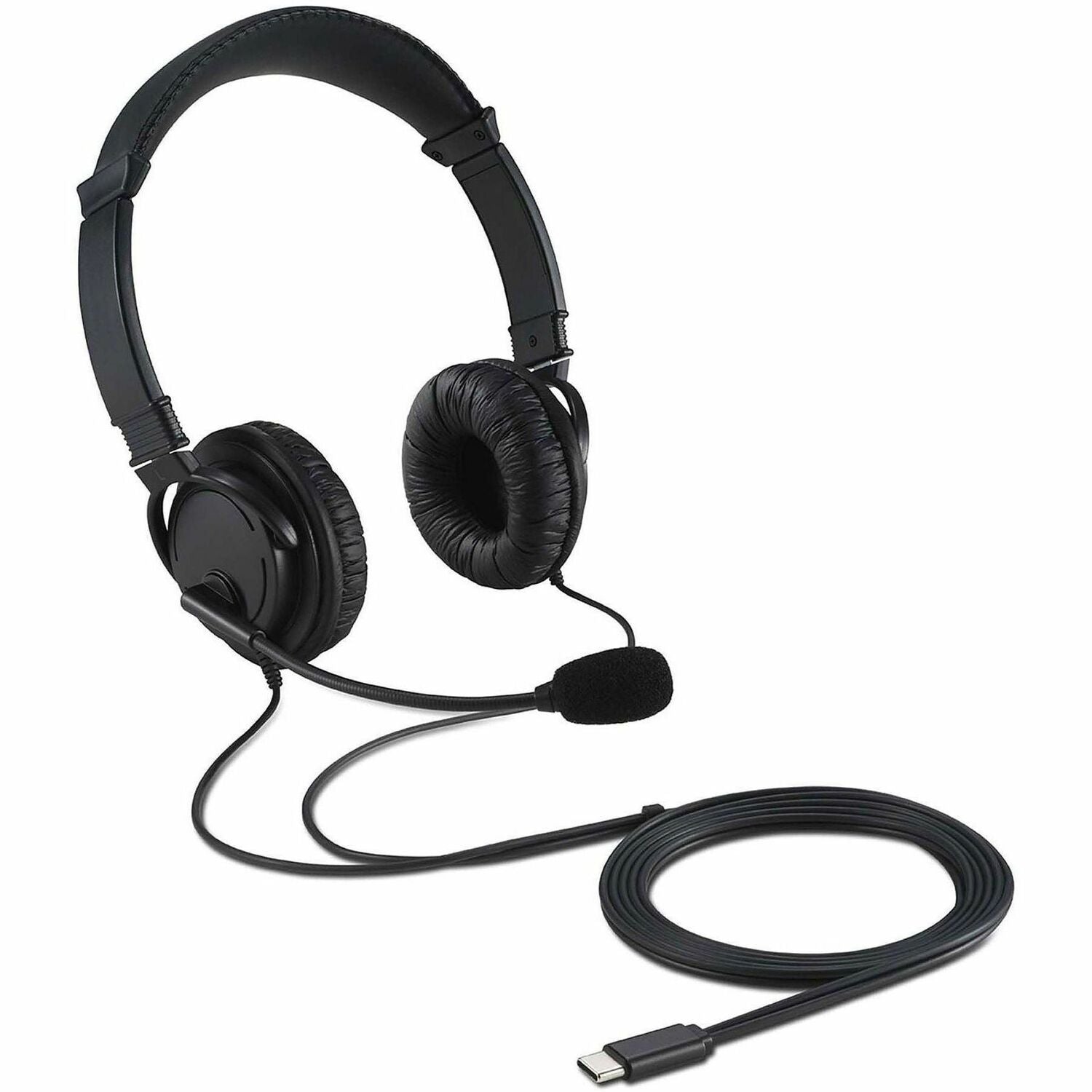 Kensington USB-C Hi-Fi Headphones with Mic - Stereo - USB Type C - Wired - Over-the-head - Binaural - Ear-cup - 6 ft Cable - Noise Cancelling Microphone - Noise Canceling - Black