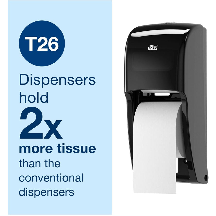 Tork Twin Toilet Paper Roll Dispenser Black T26 - Tork Twin Toilet Paper Roll Dispenser Black T26, High Capacity, Elevation Range, 6.5" x 6.3" x 14.2" , 555628