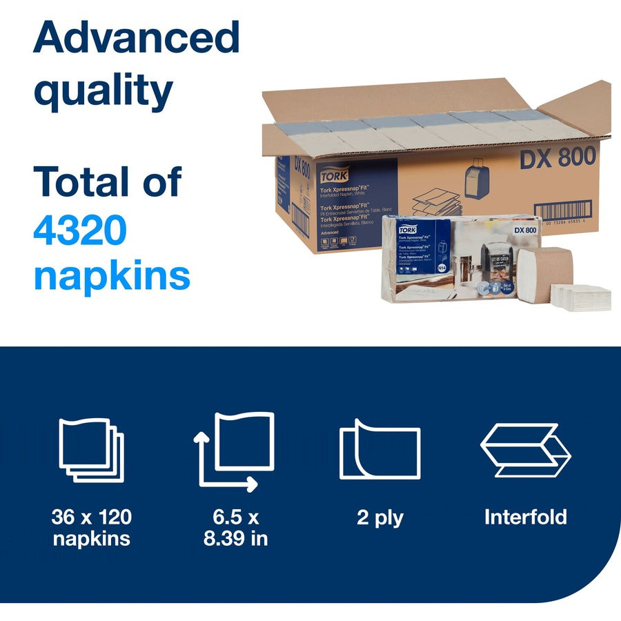 Xpressnap Fit Interfold Dispenser Napkins, 2-Ply, 6.5 x 8.39, White, 120/Pack, 36 Packs/Carton
