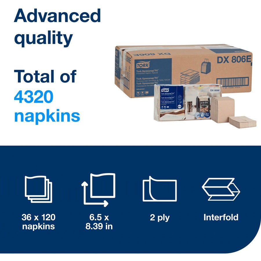 Xpressnap Fit Interfold Dispenser Napkins, 2-Ply, 6.5 x 8.39, Natural, 120/Pack, 36 Packs/Carton