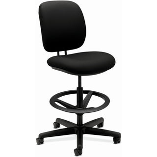 HON ComforTask Stool | Extended Height, Footring | Black Fabric - Black Polyester, Polymer Seat - Black Polyester, Polymer Back - Black Frame - 5-star Base - 1 Each - 
