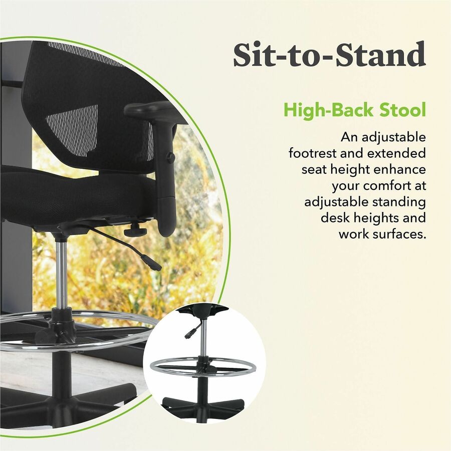 Prominent High-Back Task Stool, Supports Up to 250 lb, 21" to 28.1" Seat Height, Black