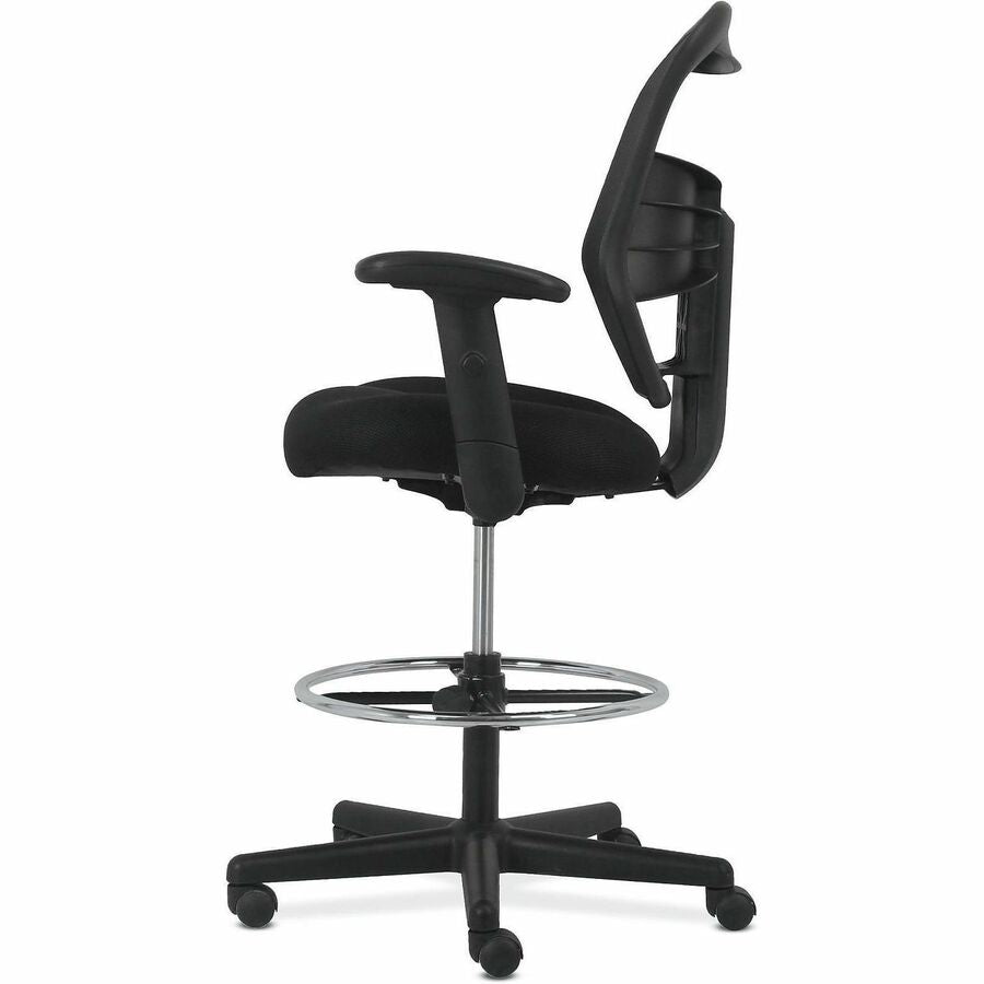 Prominent High-Back Task Stool, Supports Up to 250 lb, 21" to 28.1" Seat Height, Black