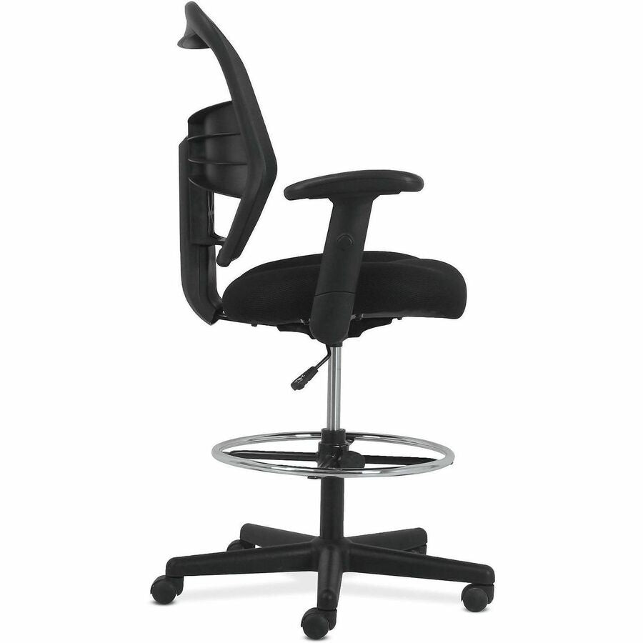 Prominent High-Back Task Stool, Supports Up to 250 lb, 21" to 28.1" Seat Height, Black