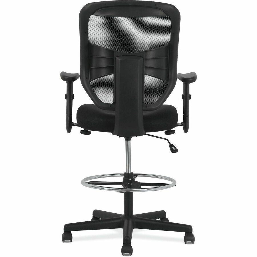 Prominent High-Back Task Stool, Supports Up to 250 lb, 21" to 28.1" Seat Height, Black
