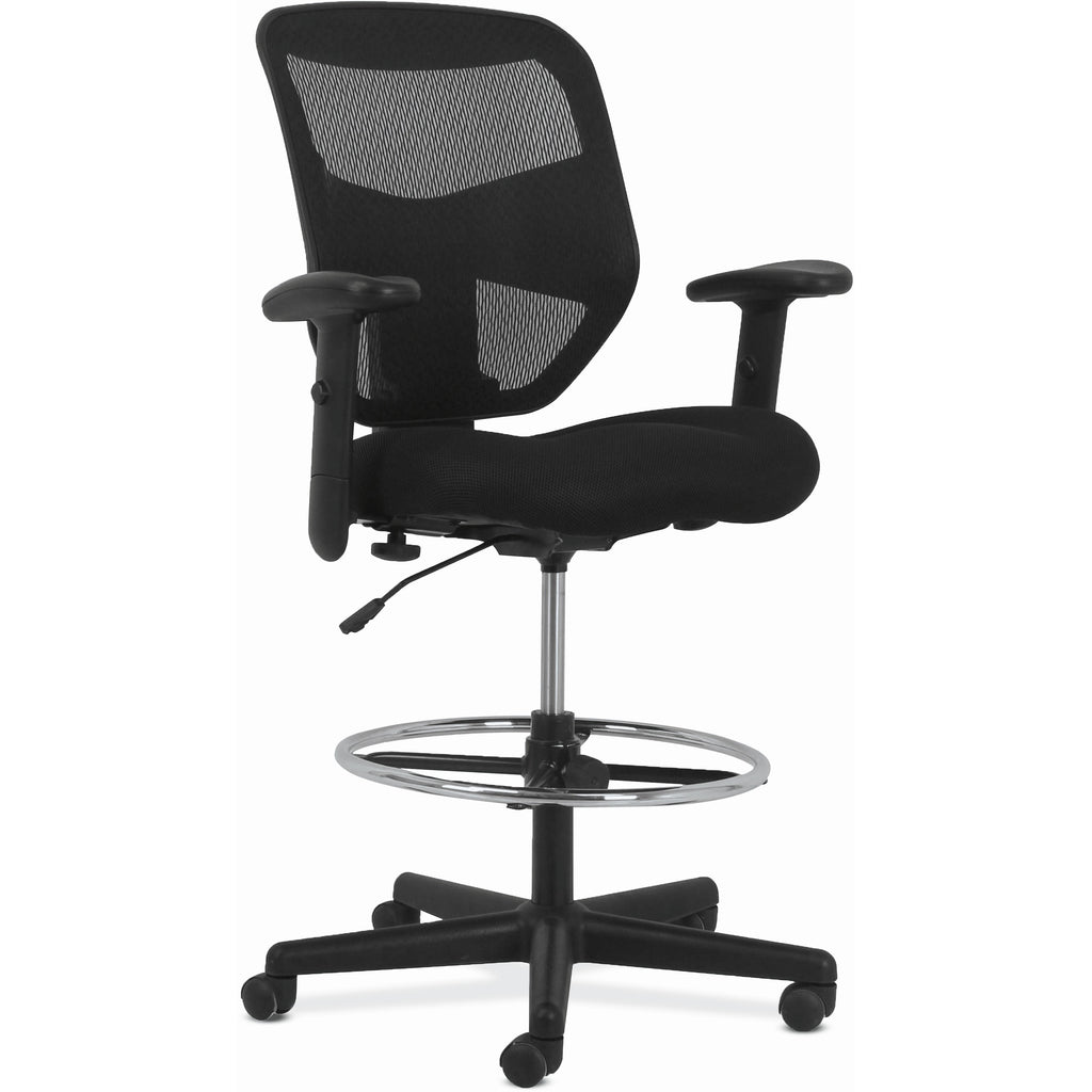 Prominent High-Back Task Stool, Supports Up to 250 lb, 21" to 28.1" Seat Height, Black