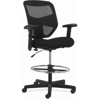 Prominent High-Back Task Stool, Supports Up to 250 lb, 21" to 28.1" Seat Height, Black