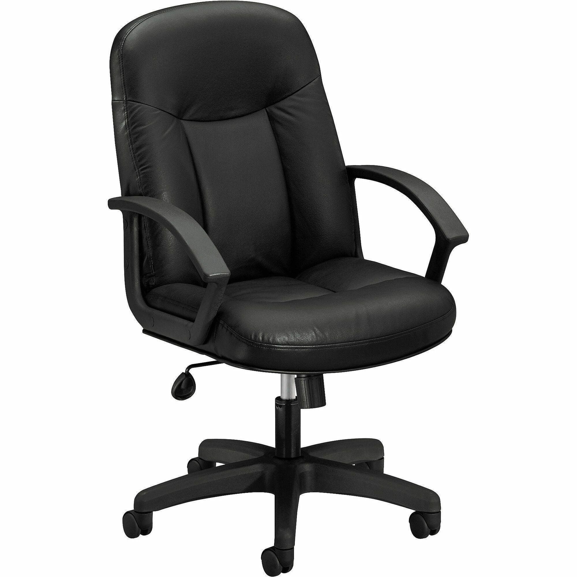 HVL601 Series Executive High-Back Leather Chair, Supports Up to 250 lb, 17.44" to 20.94" Seat Height, Black